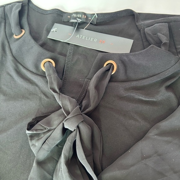 Atelier 29 Black Tie Front Blouse with Sheer Sleeves NWOT - Picture 4 of 6